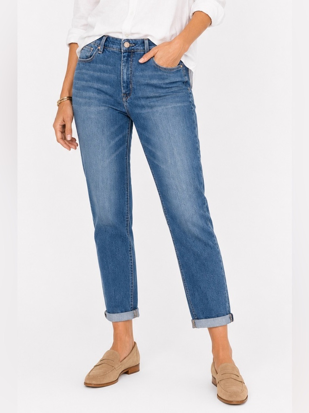 Laurie Felt Daisy Denim Boyfriend Jeans Size 12 Stretch Mid Wash Relaxed Fit